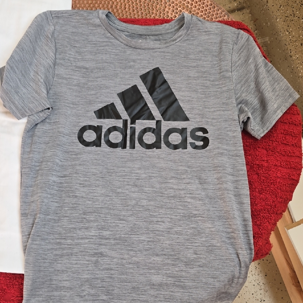 Adidas Kids Heather Gray Tee with Black Logo